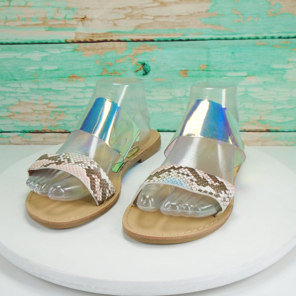 SALE/// Gold iridescent & Snake Print Sandals